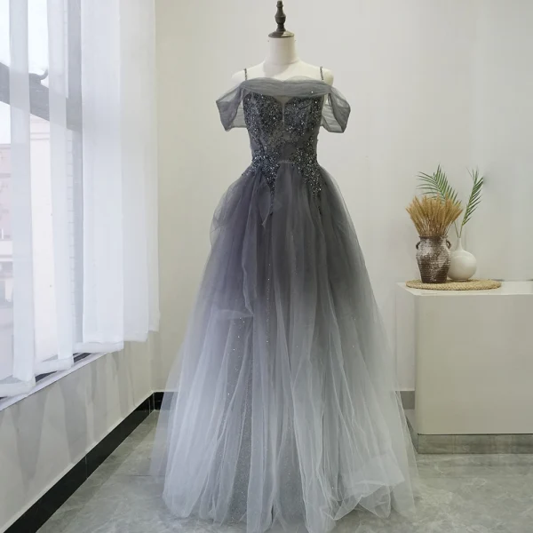 High-end Red Prom Dresses 2020 A-Line / Princess Spaghetti Straps Short Sleeve Beading Glitter Tulle Floor-Length / Long Ruffle Backless Formal Dresses