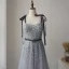 High End Grau Ballkleider 2020 A Linie Spaghettiträger Ärmellos Perlenstickerei Pailletten Stoffgürtel Lange Rüschen Rückenfreies Festliche Kleider