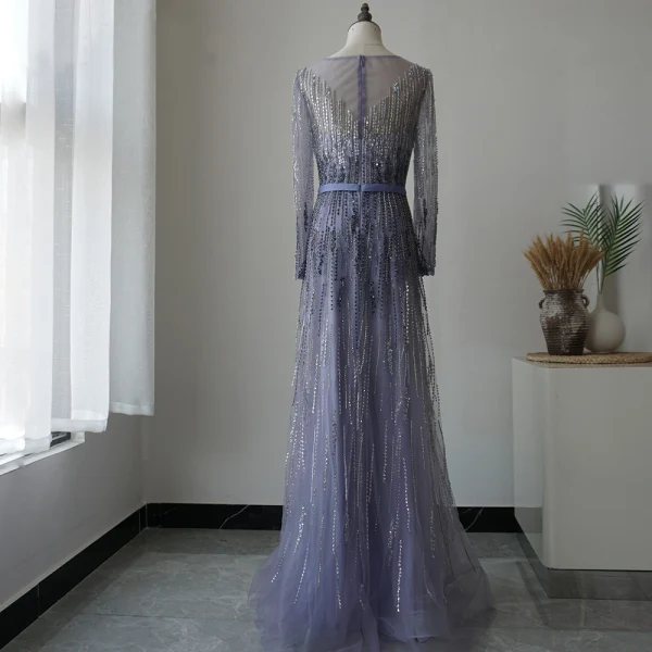 Haut de Gamme Océan Bleu Tapis rouge Robe De Soirée 2020 Gaine / Ajustement Transparentes Manches Longues Encolure Carrée Perlage Paillettes Ceinture Longue Volants Robe De Ceremonie