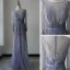Haut de Gamme Océan Bleu Tapis rouge Robe De Soirée 2020 Gaine / Ajustement Transparentes Manches Longues Encolure Carrée Perlage Paillettes Ceinture Longue Volants Robe De Ceremonie