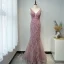 Haut de Gamme Violet Robe De Soirée 2020 Trompette / Sirène Col v profond Sans Manches Perlage Paillettes Plumes Ceinture Longue Volants Dos Nu Robe De Ceremonie