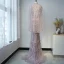 Luxe Violet Tapis rouge Robe De Soirée Avec Châle 2020 Trompette / Sirène Col v profond Sans Manches Perlage Plumes Train De Balayage Volants Dos Nu Robe De Ceremonie