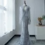 Luxe Violet Tapis rouge Robe De Soirée Avec Châle 2020 Trompette / Sirène Col v profond Sans Manches Perlage Plumes Train De Balayage Volants Dos Nu Robe De Ceremonie