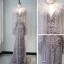 Luxe Violet Tapis rouge Robe De Soirée Avec Châle 2020 Trompette / Sirène Col v profond Sans Manches Perlage Plumes Train De Balayage Volants Dos Nu Robe De Ceremonie