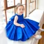 Lovely Royal Blue Satin Birthday Flower Girl Dresses 2020 Ball Gown Scoop Neck Sleeveless Bow Beading Short Wedding Party Dresses