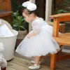 Victorian Style White See-through Flower Girl Dresses 2020 Princess Scoop Neck Puffy Long Sleeve Beading Bow Short Wedding Party Dresses