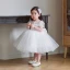 Elegant White See-through Wedding Flower Girl Dresses 2020 Princess Scoop Neck Puffy Short Sleeve Beading Bow Short Wedding Party Dresses