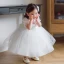 Elegant White See-through Wedding Flower Girl Dresses 2020 Princess Scoop Neck Puffy Short Sleeve Beading Bow Short Wedding Party Dresses