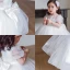 Elegant White See-through Wedding Flower Girl Dresses 2020 Princess Scoop Neck Puffy Short Sleeve Beading Bow Short Wedding Party Dresses