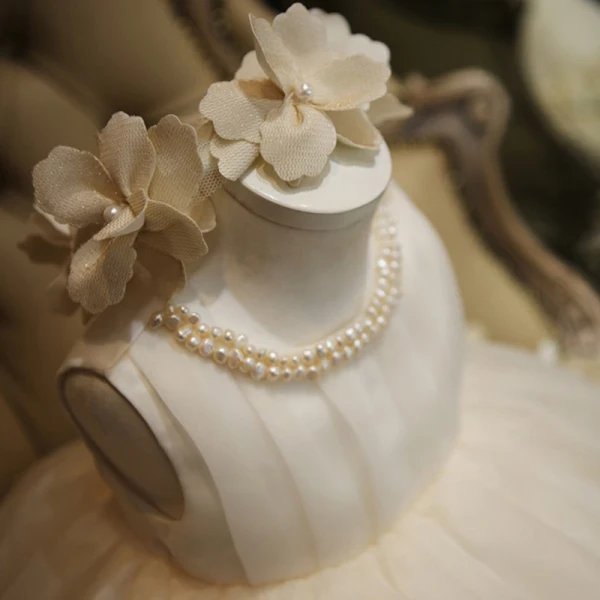 Flower Fairy Ivory Organza Birthday Flower Girl Dresses 2020 Ball Gown Scoop Neck Sleeveless Appliques Flower Pearl Short Ruffle Wedding Party Dresses