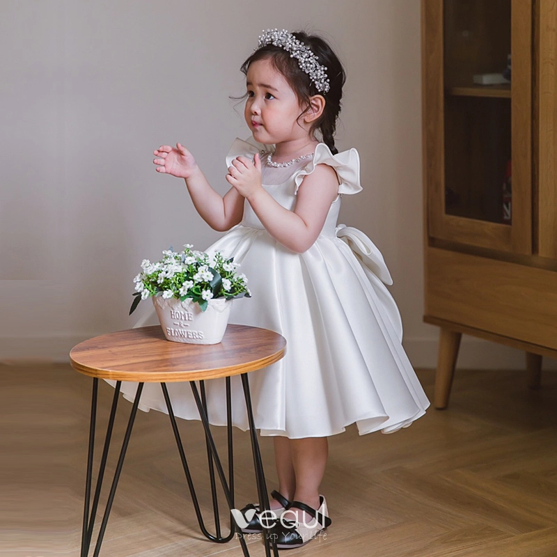 White satin outlet flower girl dress