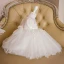 Best Ivory Birthday Flower Girl Dresses 2020 Ball Gown See-through Scoop Neck Sleeveless Appliques Flower Beading Bow Short Ruffle Wedding Party Dresses