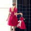 Chic / Beautiful Red Birthday Flower Girl Dresses 2020 Ball Gown Scoop Neck Sleeveless Flower Sash Short Ruffle Wedding Party Dresses