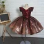 Fancy Burgundy Sequins Birthday Flower Girl Dresses 2020 Ball Gown Off-The-Shoulder Short Sleeve Short Backless Wedding Party Dresses