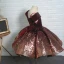 Fancy Burgundy Sequins Birthday Flower Girl Dresses 2020 Ball Gown Off-The-Shoulder Short Sleeve Short Backless Wedding Party Dresses