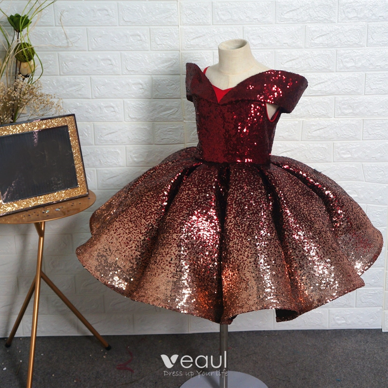 Burgundy and gold flower girl dress shop