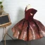 Fancy Burgundy Sequins Birthday Flower Girl Dresses 2020 Ball Gown Off-The-Shoulder Short Sleeve Short Backless Wedding Party Dresses
