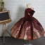 Fancy Burgundy Sequins Birthday Flower Girl Dresses 2020 Ball Gown Off-The-Shoulder Short Sleeve Short Backless Wedding Party Dresses