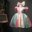 Rainbow Multi-Colors Sequins Birthday Flower Girl Dresses 2020 Ball Gown Scoop Neck Puffy Short Sleeve Short Ruffle Wedding Party Dresses