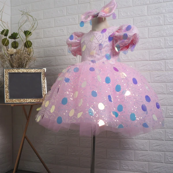 Fairytale Mint Green Birthday Flower Girl Dresses 2020 Ball Gown Scoop Neck Puffy Short Sleeve Sequins Short Ruffle Wedding Party Dresses
