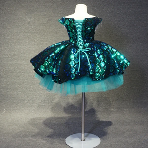 Fancy Dark Green Birthday Flower Girl Dresses 2020 Ball Gown See-through Scoop Neck Sleeveless Sequins Beading Tassel Short Backless Wedding Party Dresses