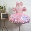 Fairytale Blushing Pink Birthday Flower Girl Dresses 2020 Ball Gown Scoop Neck Puffy Short Sleeve Rhinestone Sequins Short Ruffle Wedding Party Dresses