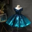 Fairytale Ink Blue Birthday Flower Girl Dresses 2020 Ball Gown Off-The-Shoulder Short Sleeve Sequins Short Ruffle Backless Wedding Party Dresses