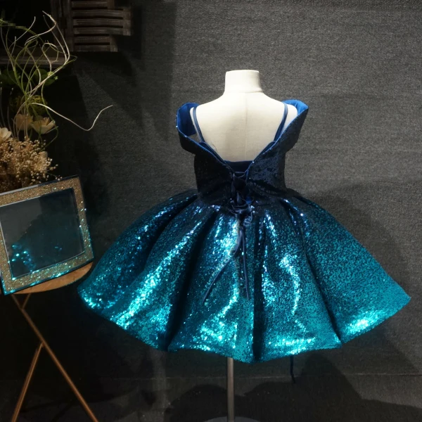 Fairytale Ink Blue Birthday Flower Girl Dresses 2020 Ball Gown Off-The-Shoulder Short Sleeve Sequins Short Ruffle Backless Wedding Party Dresses Fairytale Ink Blue Birthday Flower Girl Dresses 2020 Ball Gown Off-The-Shoulder Short Sleeve Sequins Short Ruffle Backless Wedding Party Dresses