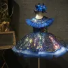 Fairytale Royal Blue Birthday Flower Girl Dresses 2020 Ball Gown Scoop Neck Sleeveless Sequins Short Ruffle Wedding Party Dresses