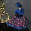 Cuento de Hadas Azul Real Cumpleaños Vestidos para niñas 2020 Ball Gown Scoop Escote Sin Mangas Lentejuelas Cortos Ruffle Vestidos para bodas