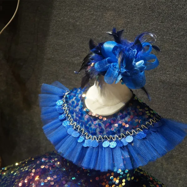 Fairytale Royal Blue Birthday Flower Girl Dresses 2020 Ball Gown Scoop Neck Sleeveless Sequins Short Ruffle Wedding Party Dresses