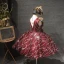 Sparkly Burgundy Birthday Flower Girl Dresses 2020 Ball Gown See-through Deep V-Neck Sleeveless Sequins Flower Short Wedding Party Dresses
