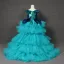 High Low Jade Green Birthday Flower Girl Dresses 2020 Ball Gown Scoop Neck Cap Sleeves Sequins Asymmetrical Cascading Ruffles Wedding Party Dresses