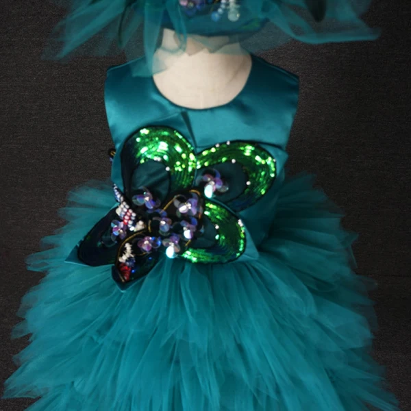 Chic / Beautiful Jade Green Birthday Flower Girl Dresses 2020 Ball Gown Scoop Neck Sleeveless Appliques Sequins Short Cascading Ruffles Wedding Party Dresses