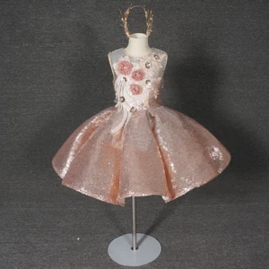 Flower Fairy Champagne Sequins Birthday Flower Girl Dresses 2020 Ball Gown Scoop Neck Sleeveless Appliques Flower Beading Short Ruffle Wedding Party Dresses