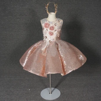 Flower Fairy Champagne Sequins Birthday Flower Girl Dresses 2020 Ball Gown Scoop Neck Sleeveless Appliques Flower Beading Short Ruffle Wedding Party Dresses