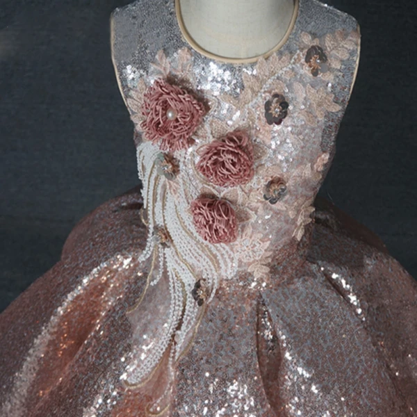 Flower Fairy Champagne Sequins Birthday Flower Girl Dresses 2020 Ball Gown Scoop Neck Sleeveless Appliques Flower Beading Short Ruffle Wedding Party Dresses