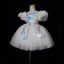 Chic / Beautiful White Birthday Flower Girl Dresses 2020 Ball Gown Scoop Neck Puffy Short Sleeve Appliques Sequins Short Ruffle Wedding Party Dresses