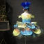 Fée Des Fleurs Jaune Bleu Anniversaire Robe Ceremonie Fille 2020 Robe Boule Transparentes Encolure Dégagée Manches Courtes Paillettes Courte Volants en Cascade Robe Pour Mariage