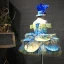 Fée Des Fleurs Jaune Bleu Anniversaire Robe Ceremonie Fille 2020 Robe Boule Transparentes Encolure Dégagée Manches Courtes Paillettes Courte Volants en Cascade Robe Pour Mariage