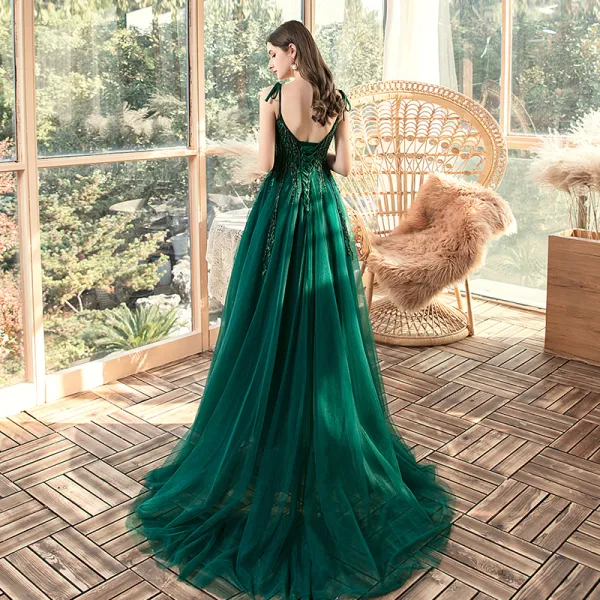 Affordable Dark Green Evening Dresses 2020 A Line Princess