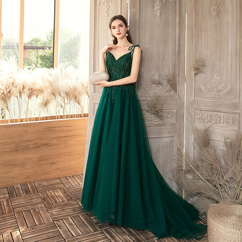 slim fit dress slacks Emerald Green Prom Dresses Long Formal Evening Dresses Sexy High Slit –  Siaoryne main image 1