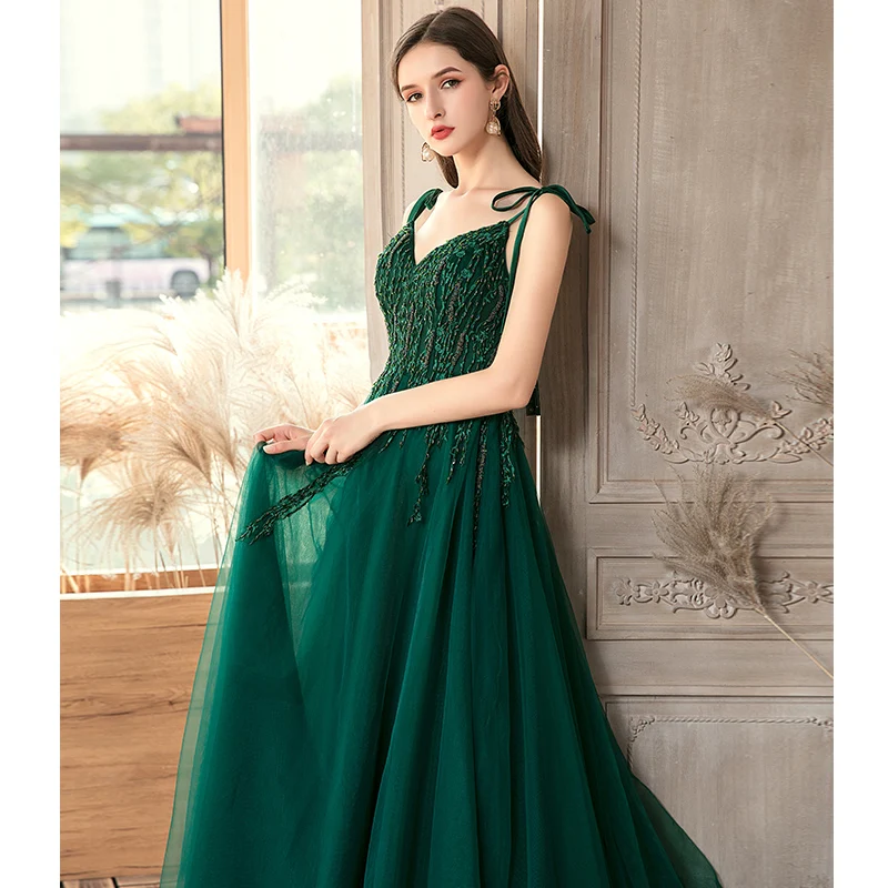Affordable Dark Green Evening Dresses 2020 A-Line Princess Spaghetti Straps Sleeveless