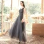 Abordable Gris Robe De Soirée 2020 Princesse V-Cou Sans Manches Paillettes Perlage Longue Volants Dos Nu Robe De Ceremonie