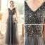 Abordable Gris Robe De Soirée 2020 Princesse V-Cou Sans Manches Paillettes Perlage Longue Volants Dos Nu Robe De Ceremonie