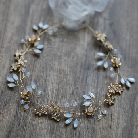 Vintage Gold Stirnbänder Haarschmuck Braut  2020 Metall Schnüren Strass Blumen Hochzeits Kopfschmuck Brautaccessoires