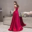 Haut de Gamme Satin Bordeaux Robe De Soirée 2020 Princesse Transparentes Encolure Carrée Manches Courtes Ceinture Perlage Faux Diamant Train De Balayage Volants Robe De Ceremonie