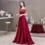 Haut de Gamme Satin Bordeaux Robe De Soirée 2020 Princesse Transparentes Encolure Carrée Manches Courtes Ceinture Perlage Faux Diamant Train De Balayage Volants Robe De Ceremonie
