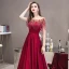 Haut de Gamme Satin Bordeaux Robe De Soirée 2020 Princesse Transparentes Encolure Carrée Manches Courtes Ceinture Perlage Faux Diamant Train De Balayage Volants Robe De Ceremonie