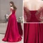 Haut de Gamme Satin Bordeaux Robe De Soirée 2020 Princesse Transparentes Encolure Carrée Manches Courtes Ceinture Perlage Faux Diamant Train De Balayage Volants Robe De Ceremonie